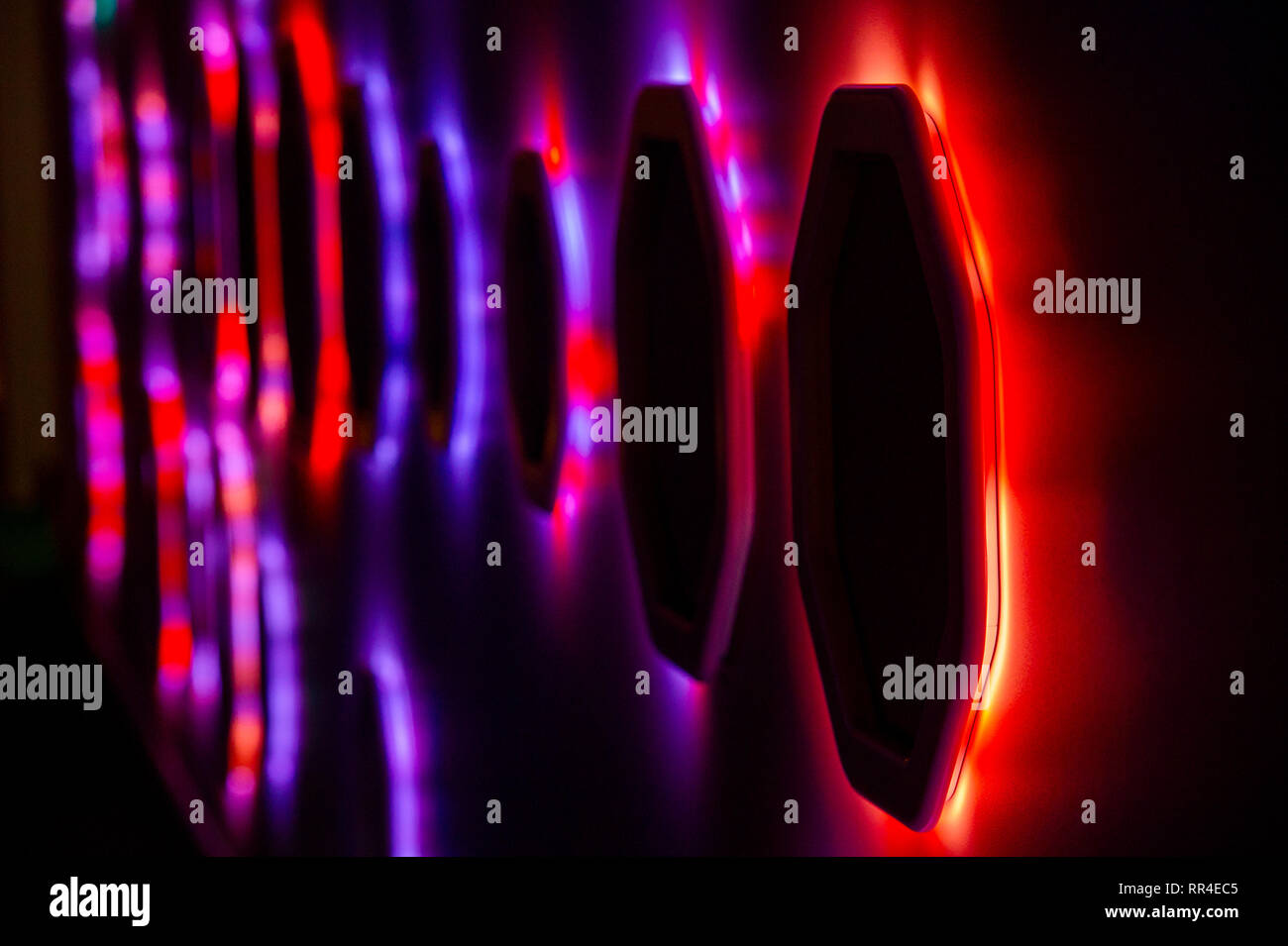 Hexagonal, coloured lights Stock Photo