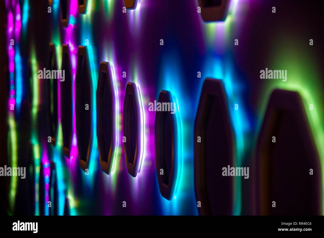 Hexagonal, coloured lights Stock Photo