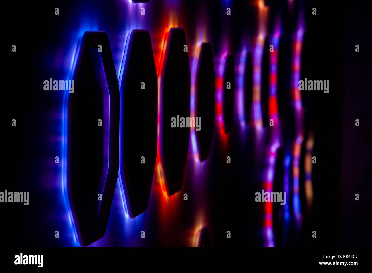Hexagonal, coloured lights Stock Photo