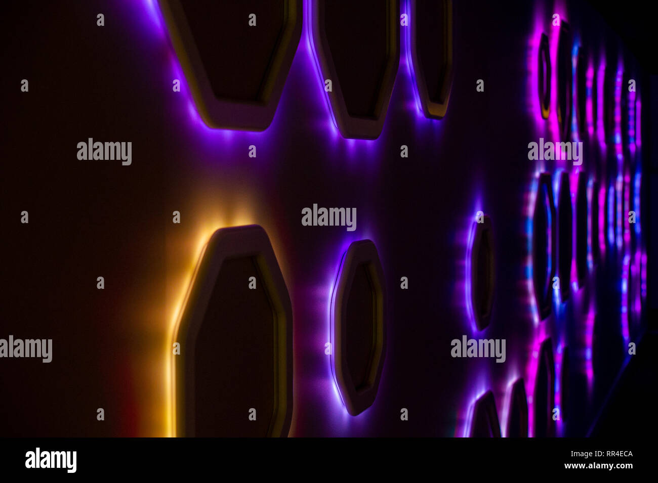 Hexagonal, coloured lights Stock Photo