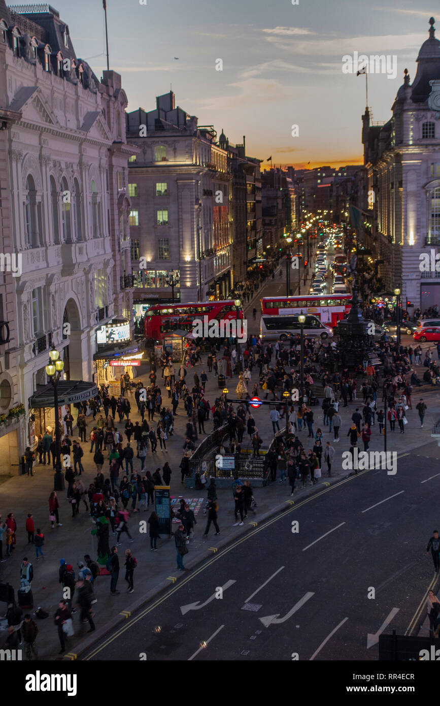 Looking down on to Piccadilly, London at dusk Stock Photo