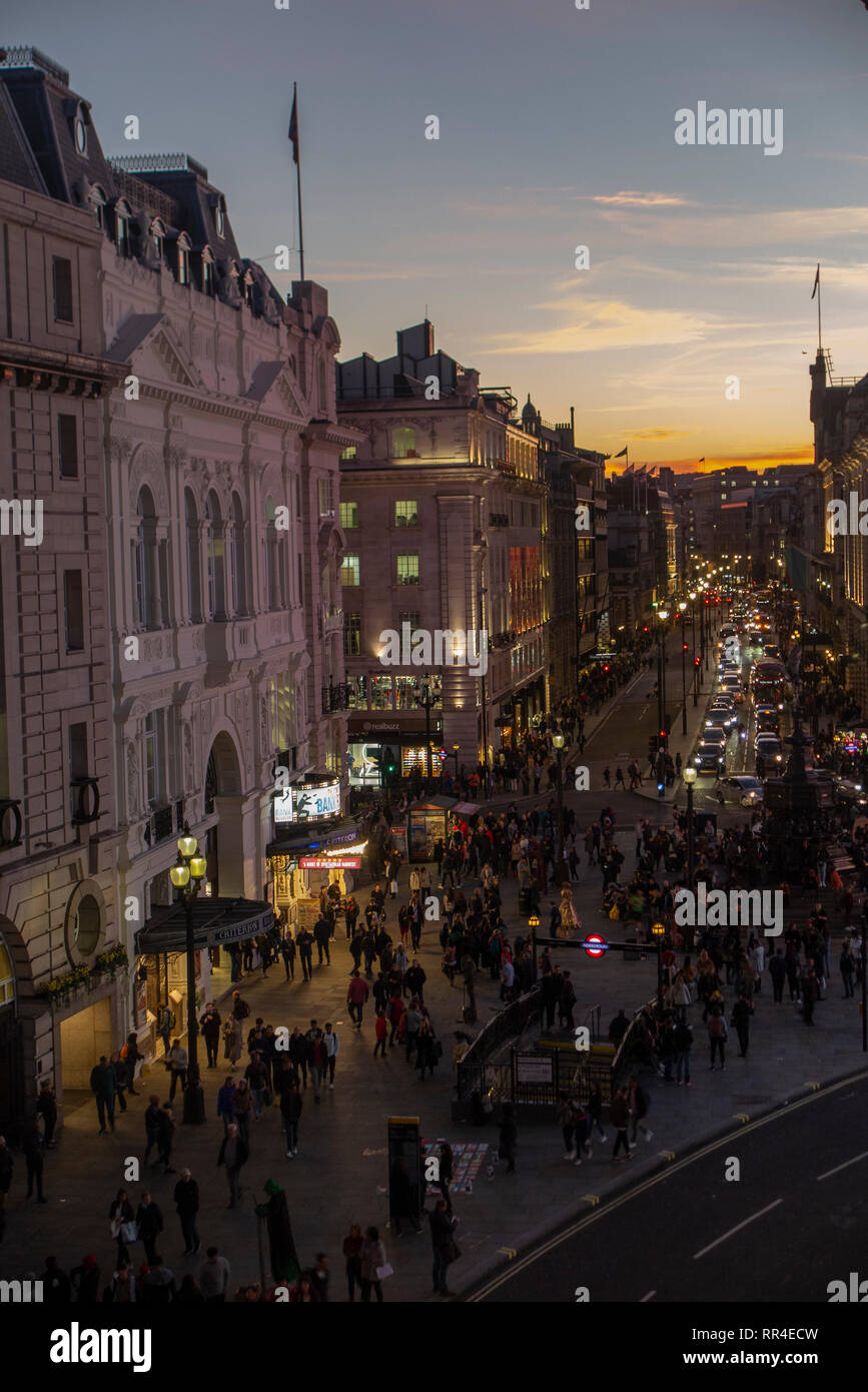 Looking down on to Piccadilly, London at dusk Stock Photo