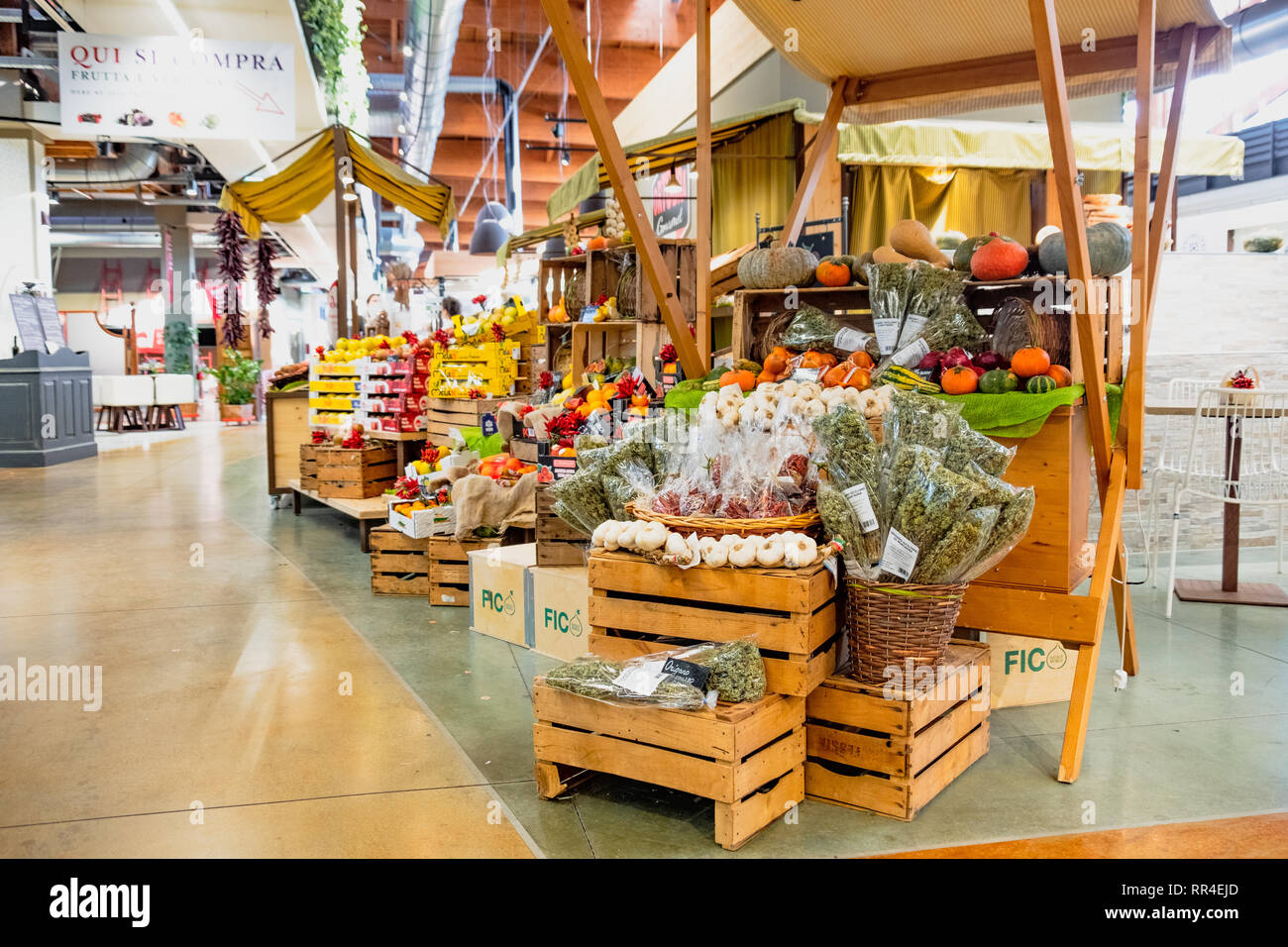 fruit vegetable market stall Fico Eataly World  - Bologna - Italy Stock Photo