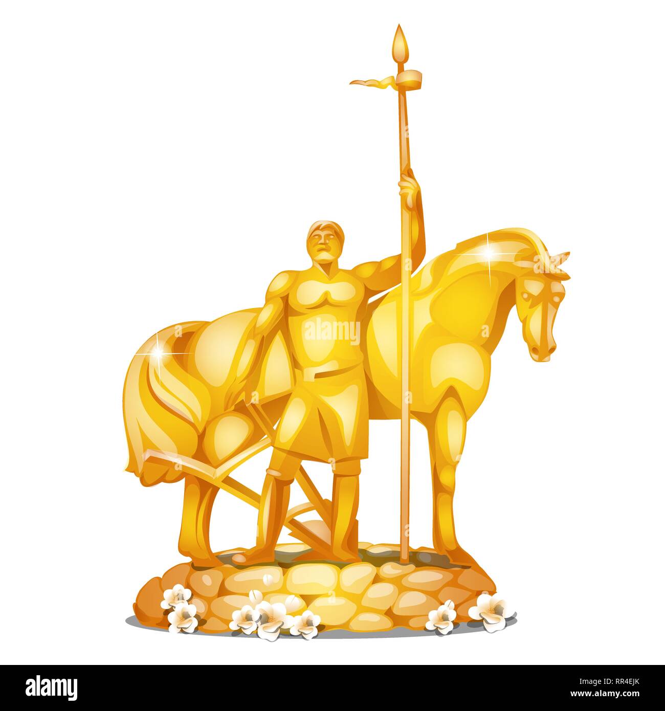 Monument to the first settler in Russian city Penza made of gold isolated on white background. Vector cartoon close-up illustration. Stock Vector