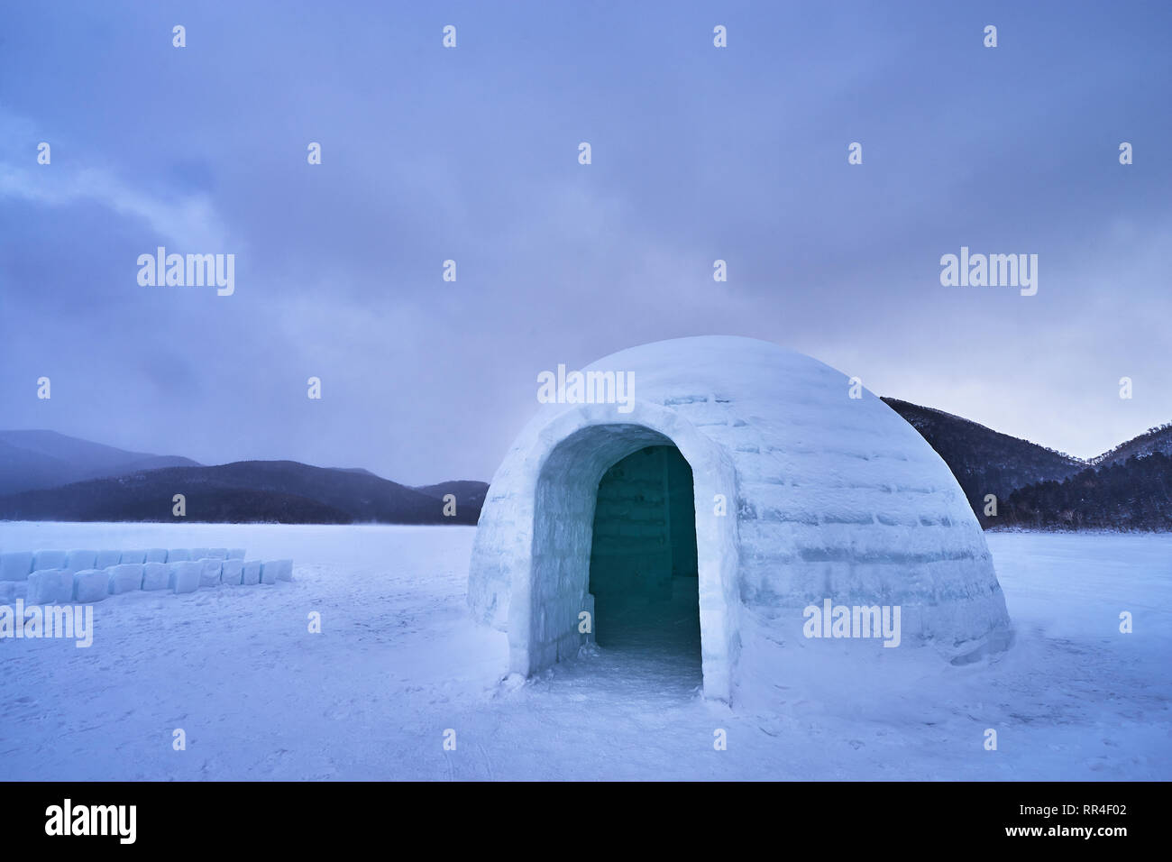 Beautiful scenic in Ice Igloo village at Shikaribetsu lake in Obhiro