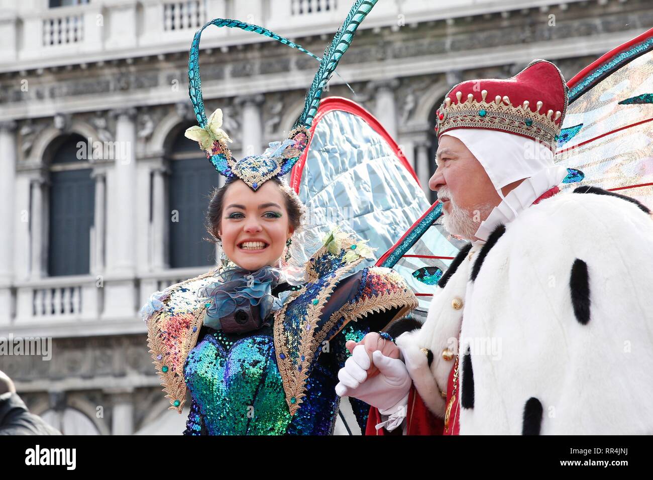 Venice, Italy. 24th February, 2019. Venezia, Italy News Venice Carnival - Angel's flight In the photo: Piazza San Marco, Angel's flight Erika Chia Credit: LaPresse/Alamy Live News Stock Photo