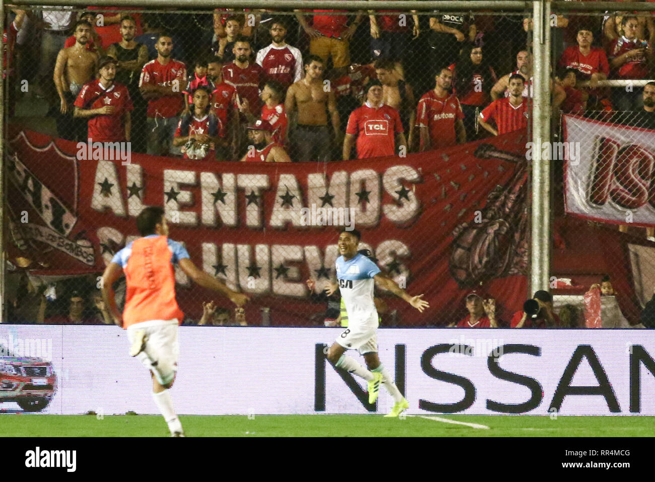 Buenos Aires, Argentina. 23rd February, 2019. : Matías Zaracho celebrates his goal during the derby between Independiente and Racing for Superliga Argentina, this saturday on Libertadores de América Stadium on Buenos Aires, Argentina. ( Credit: Néstor J. Beremblum/Alamy Live News Stock Photo