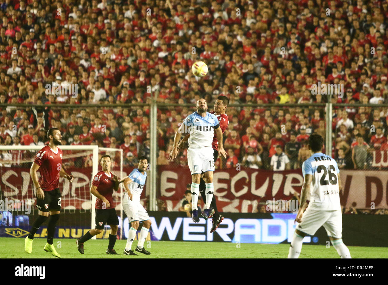 Buenos Aires, Argentina. 23rd February, 2019. : Lisandro Lopez and Guillermo Burdisso during the derby between Independiente and Racing for Superliga Argentina, this saturday on Libertadores de América Stadium on Buenos Aires, Argentina. ( Credit: Néstor J. Beremblum/Alamy Live News Stock Photo