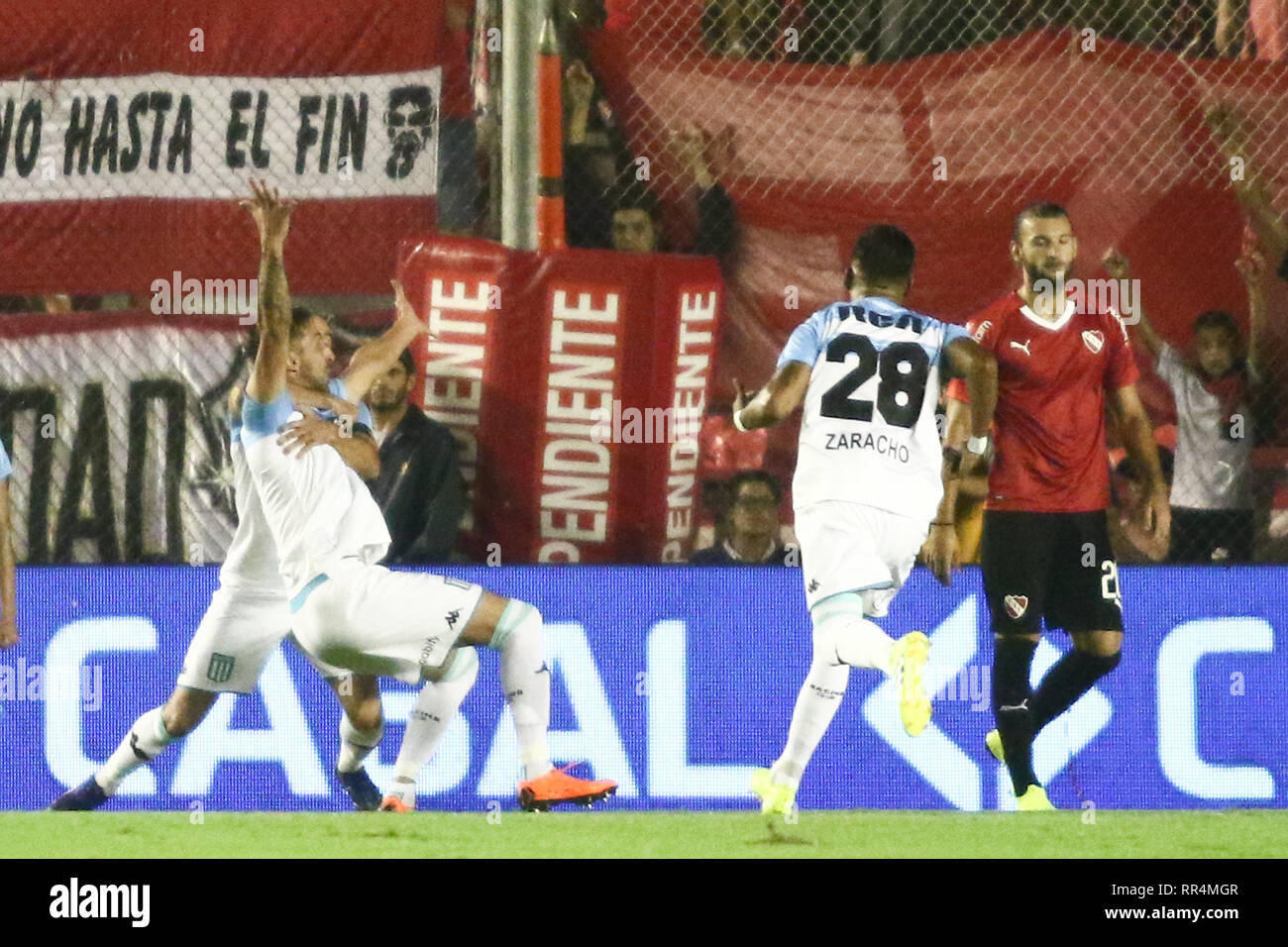 Buenos Aires, Argentina. 23rd February, 2019. : Alejandro Donatti celebrates his goal during the derby between Independiente and Racing for Superliga Argentina, this saturday on Libertadores de América Stadium on Buenos Aires, Argentina. ( Credit: Néstor J. Beremblum/Alamy Live News Stock Photo