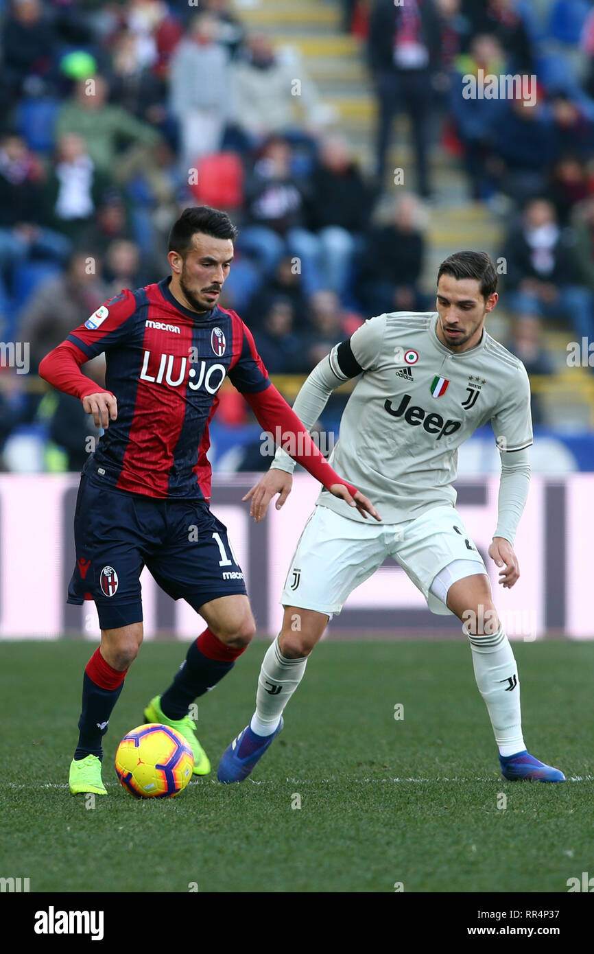 Bologna, Italy. 24th February, 2019.Foto LaPresse/Filippo Rubin 24/02/2019  Bologna (Italia) Sport Calcio Bologna - Juventus - Campionato di calcio  Serie A 2018/2019 - Stadio &quot;Renato Dall'Ara&quot; Nella foto: FEDERICO  MATTIELLO (BOLOGNA F.C.)