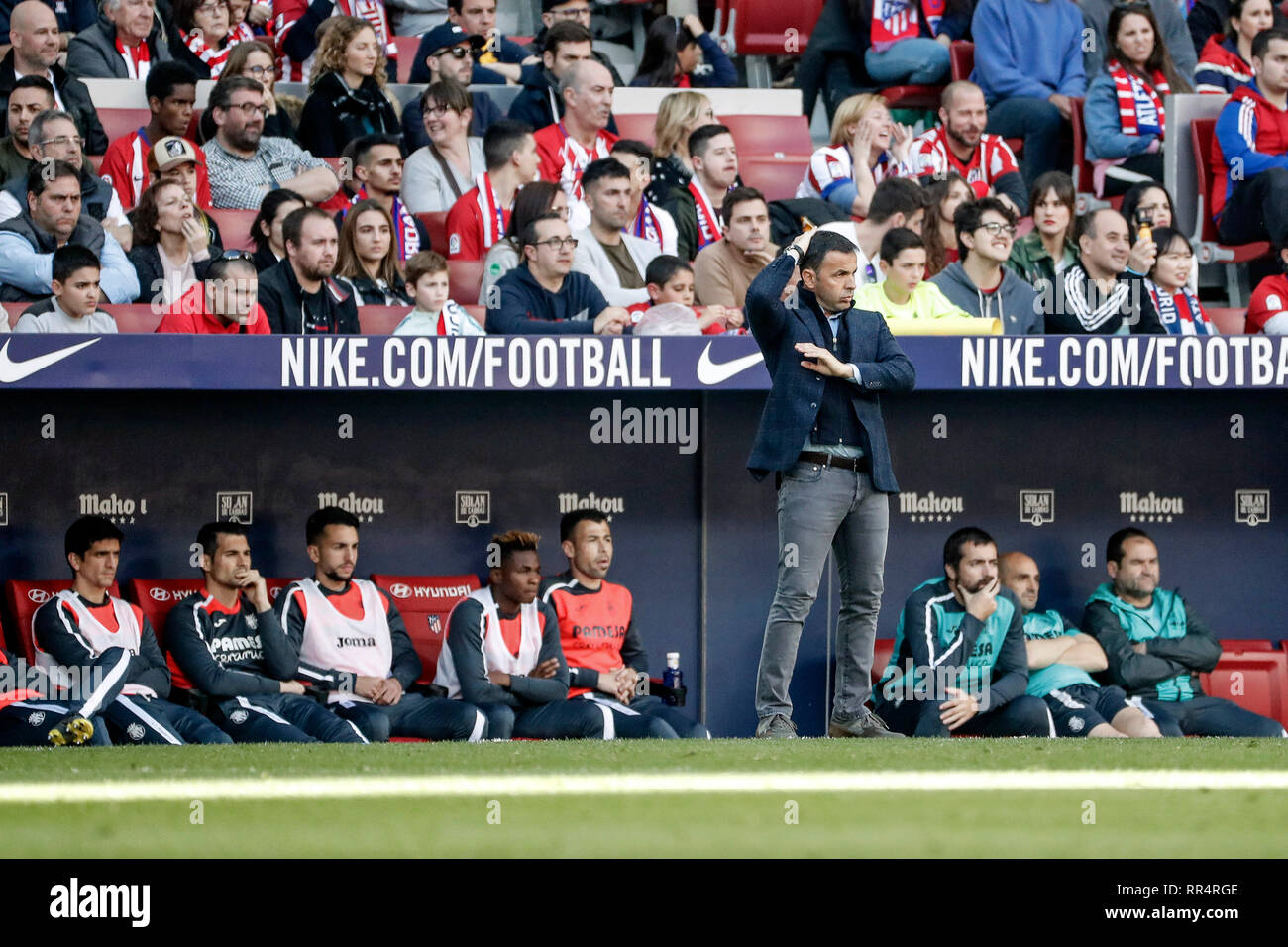 Wanda Metropolitano, Madrid, Spain. 24th Feb, 2019. La Liga football,  Atletico Madrid versus Villareal; Javier Calleja Coach of Villerreal CF  watches play from the technical area Credit: Action Plus Sports/Alamy Live  News