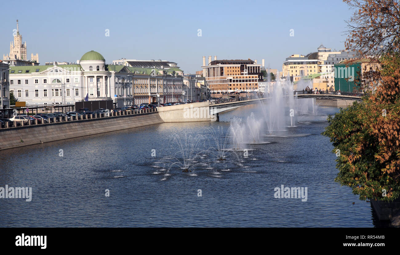 many fountain on river Stock Photo