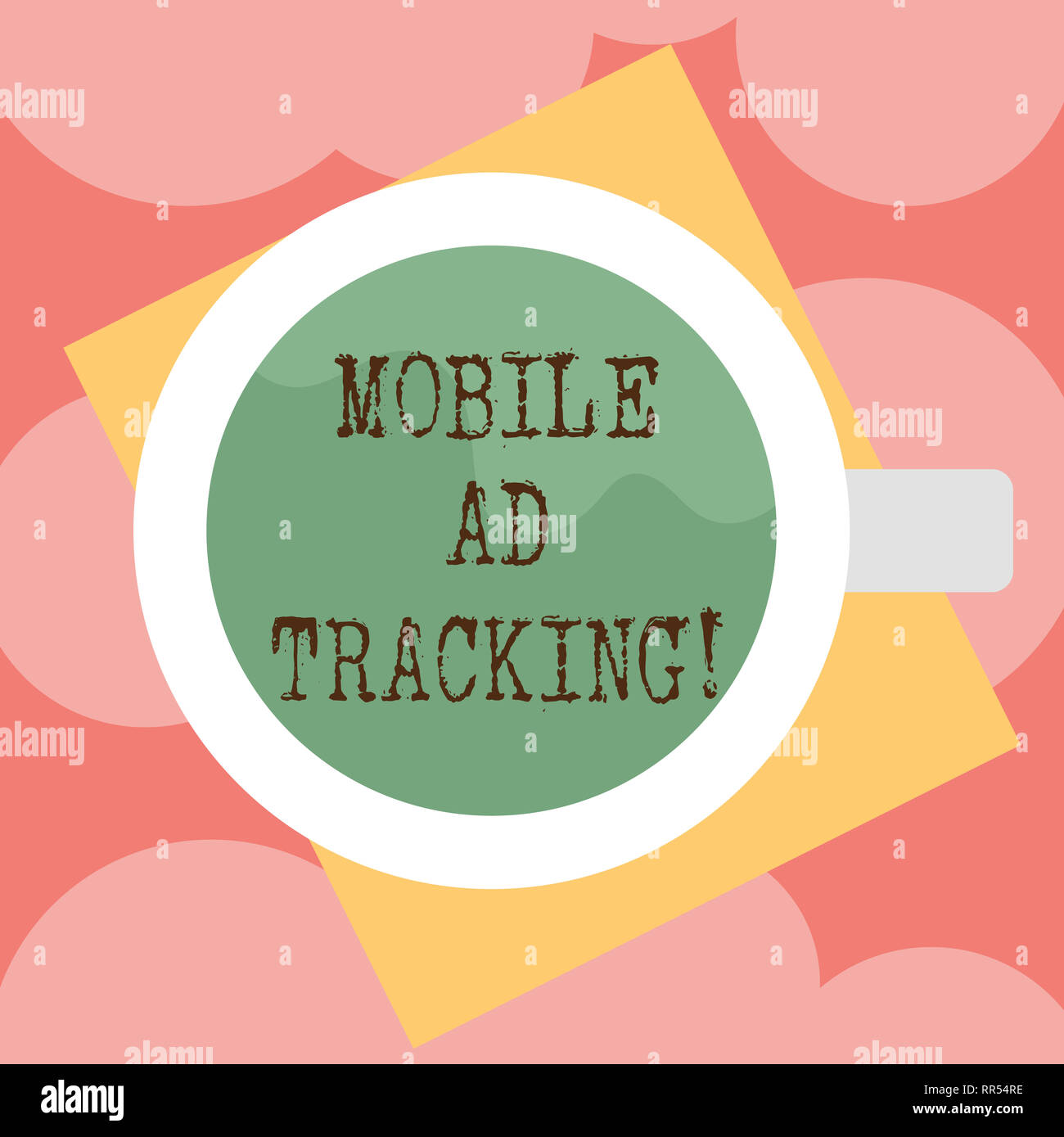Writing note showing Mobile Ad Tracking. Business photo showcasing monitor brand perforanalysisce including advertising awareness Top View of Drinking Stock Photo