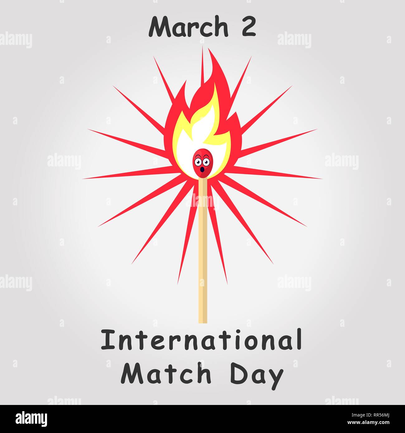 Match day poster Burning match with fire,burnt matchstick. Flat design