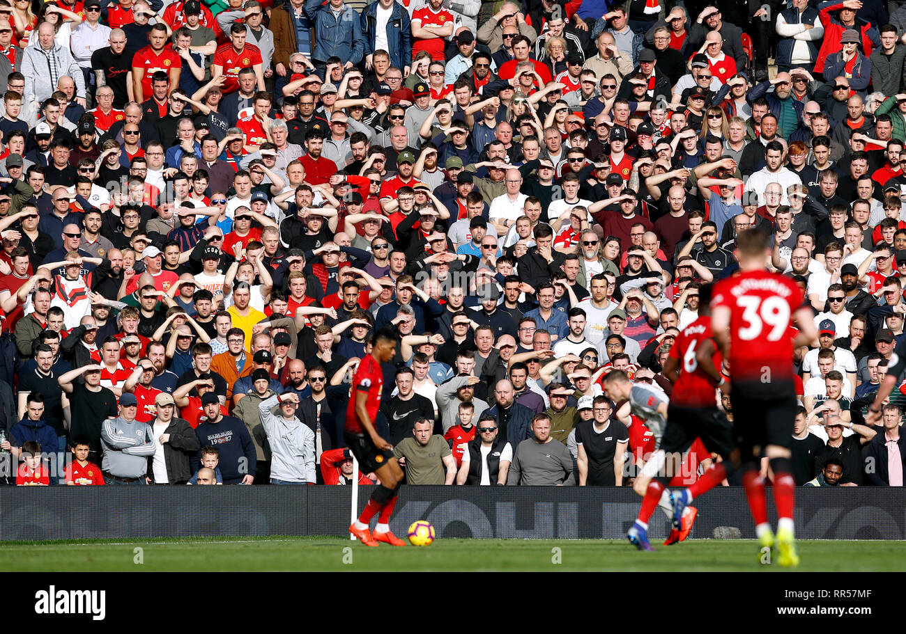 A General View Of Manchester United Fans In The Stands As They Watch The Match Action During The Premier League Match At Old Trafford Manchester Stock Photo Alamy