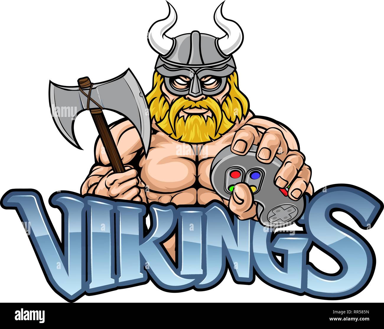 Viking Gamer Gladiator Warrior Controller Mascot Stock Vector