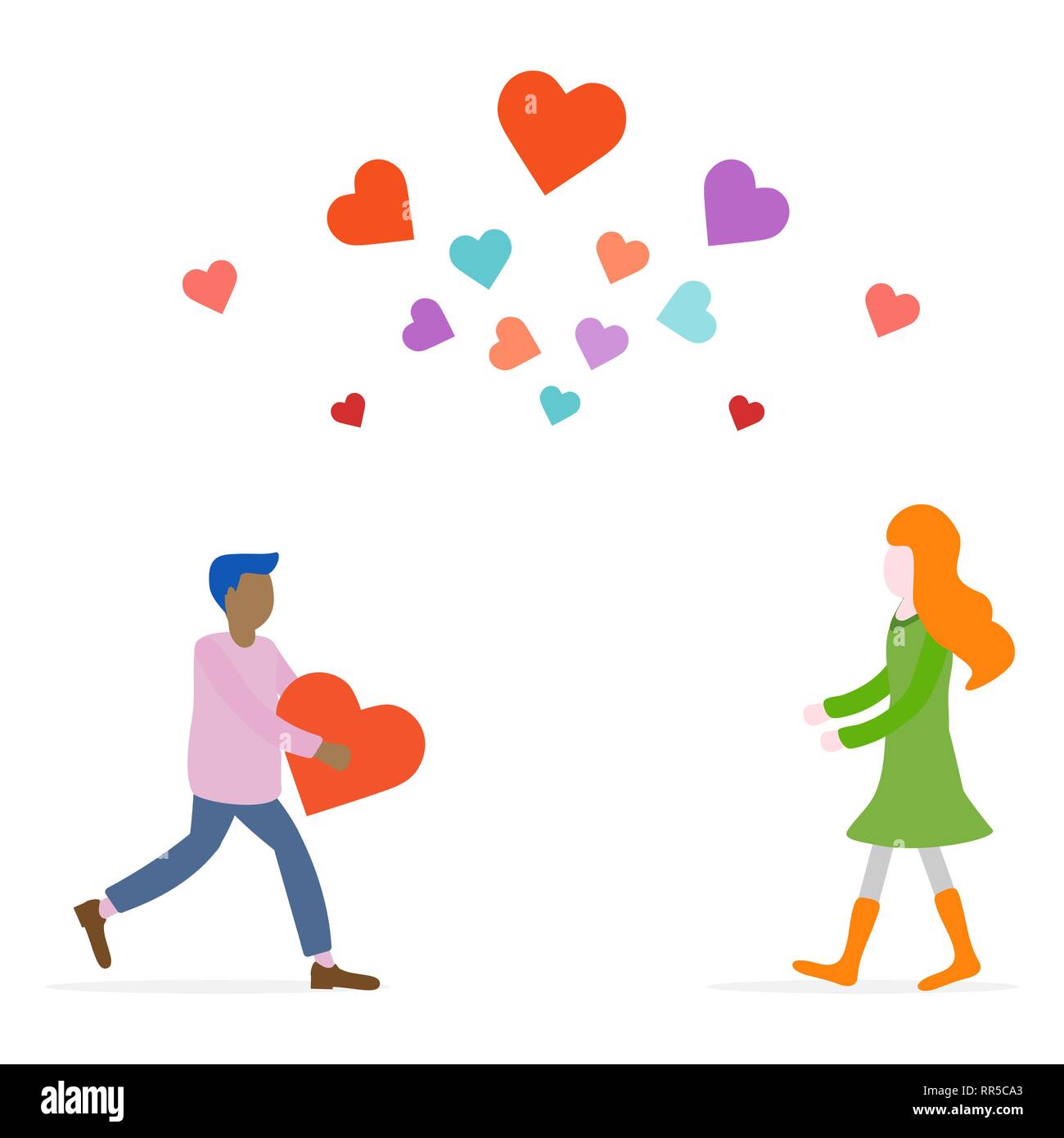Man and woman rush to each other for a meeting, hearts. Birthday,  Valentine's day vector background. Design for greeting card, banner, poster  or print Stock Vector Image & Art - Alamy