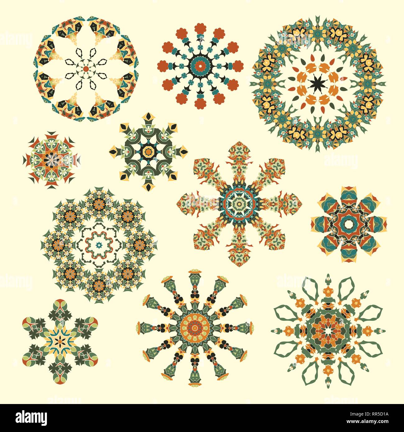 Set of abstract circular elements. Round colorful mandalas. Graphic ...