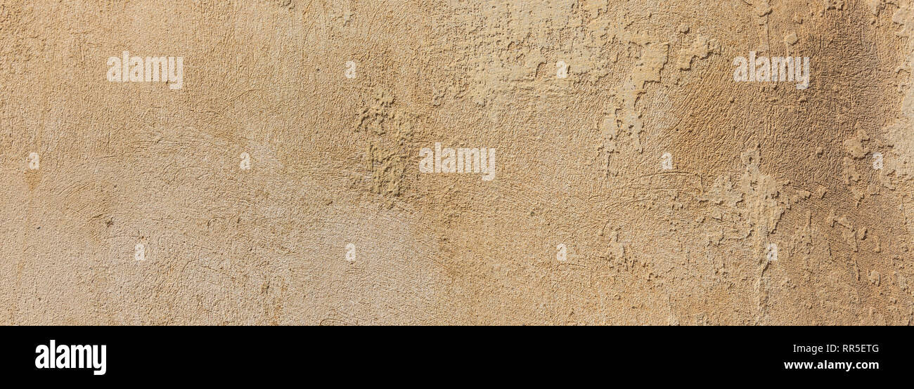 Plastered wall background, beige brown color, rough texture, banner Stock Photo