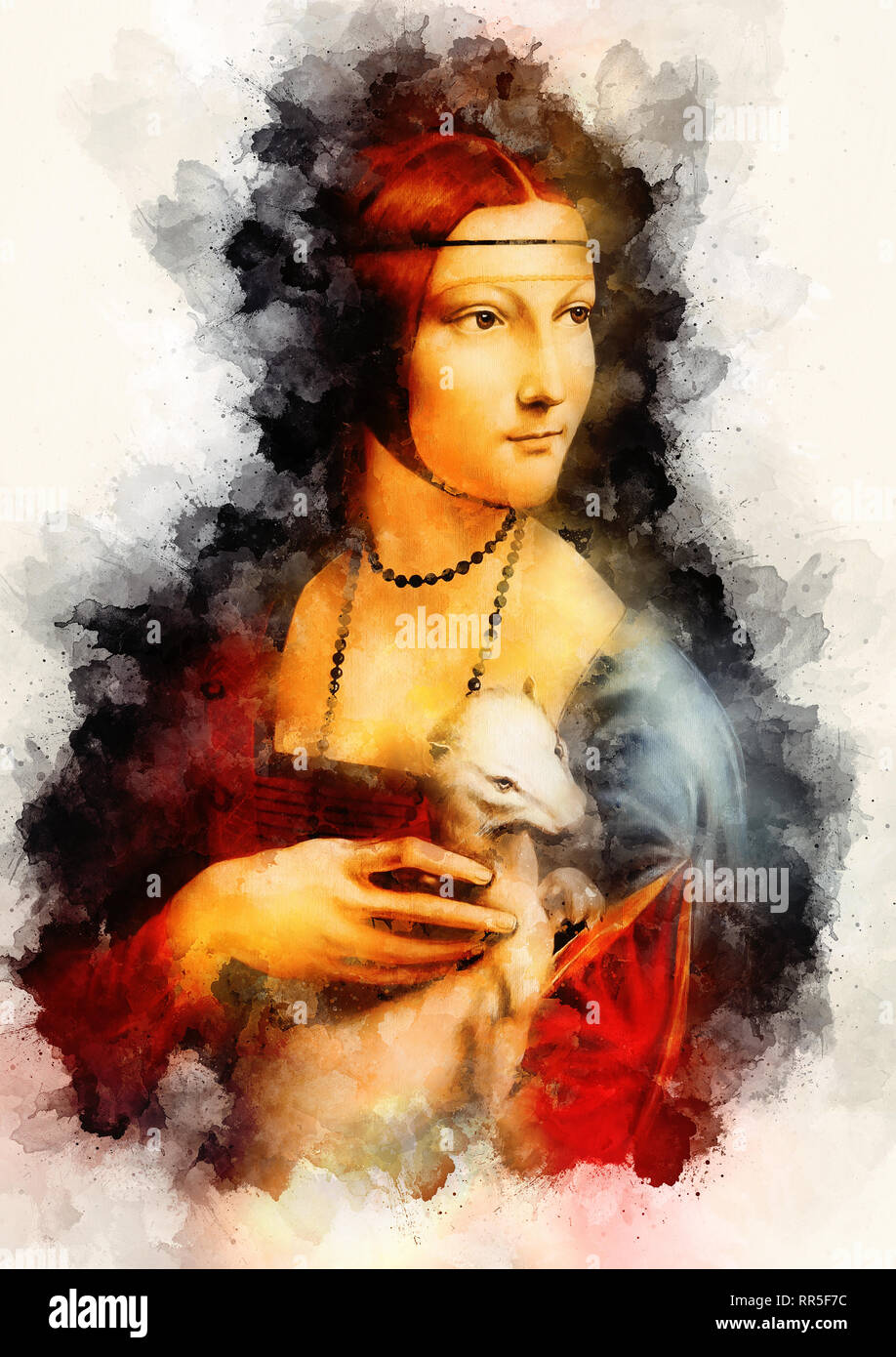 My own reproduction of painting Lady with an Ermine by Leonardo da Vinci. Graphic effect Stock