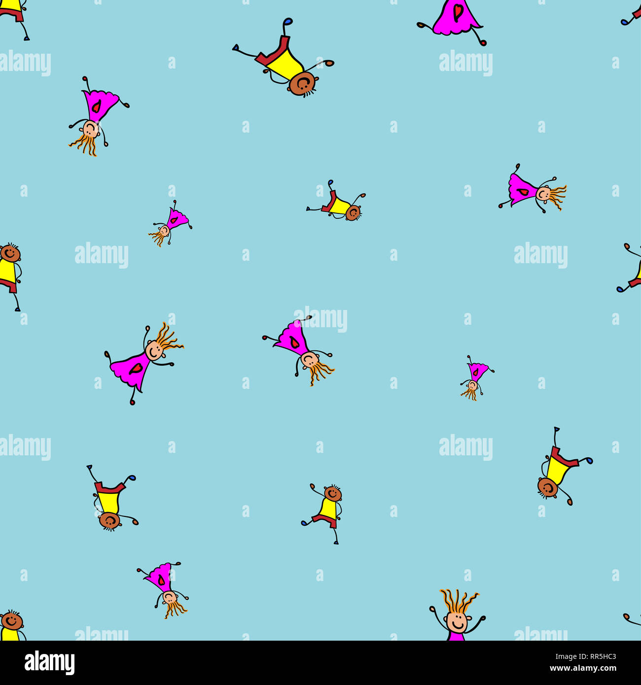 Kids seamless pattern in doodle style. illustration on color background ...