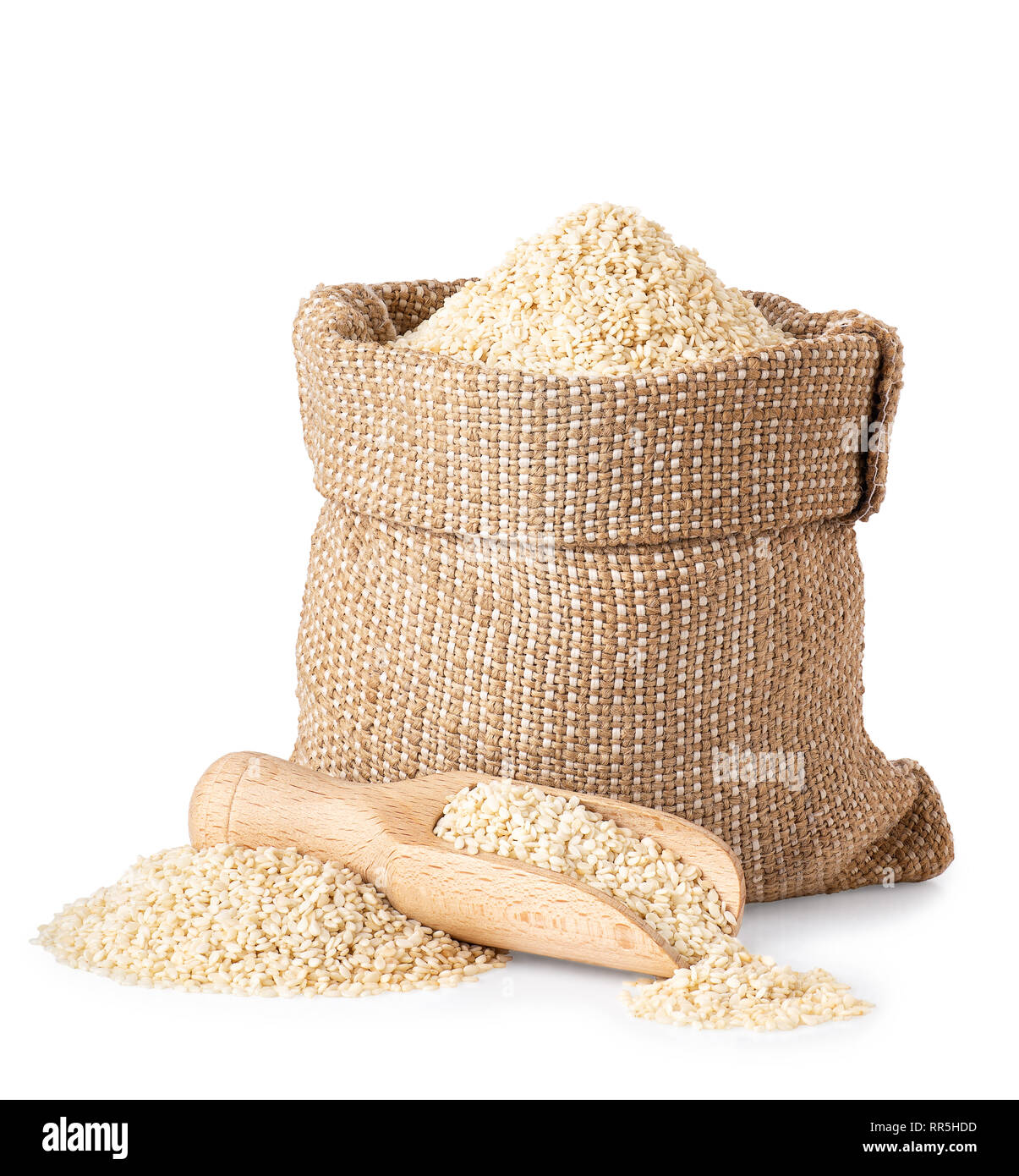 sesame seeds in burlap sack Stock Photo