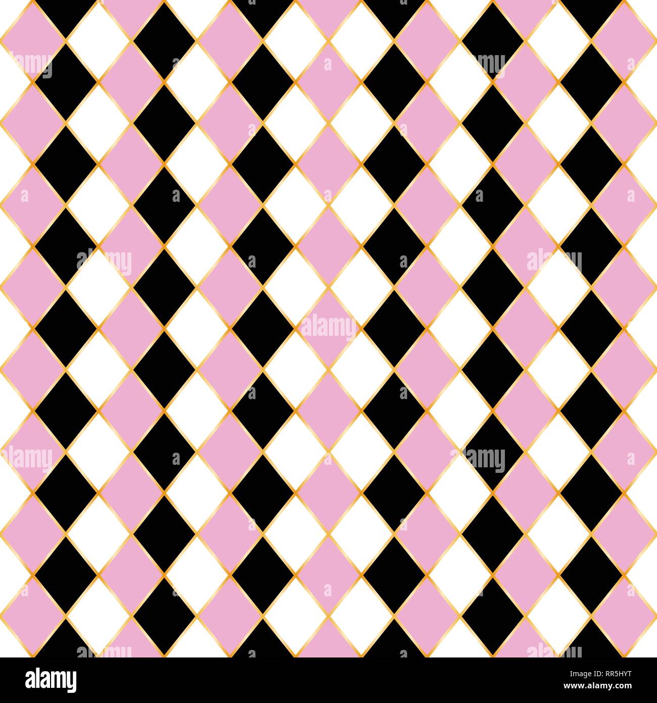 Rhombus seamless pattern with 3 color, gold frame. Stock Vector