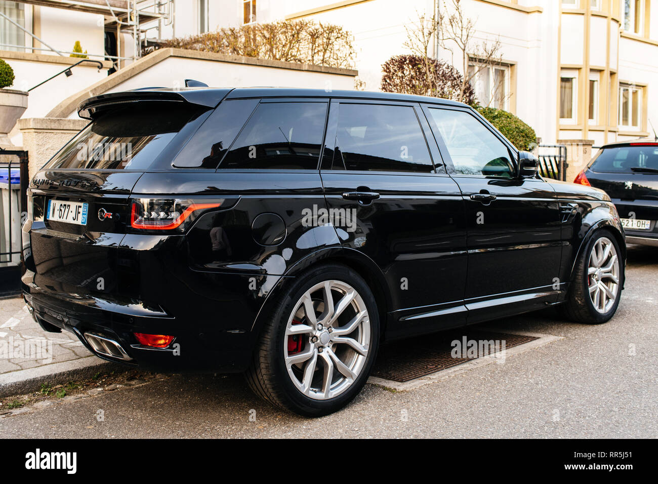 Strasbourg, France - Apr 8, 2018: Black luxury Land Rover Range Rover Sport  SVR parked on the street Stock Photo - Alamy