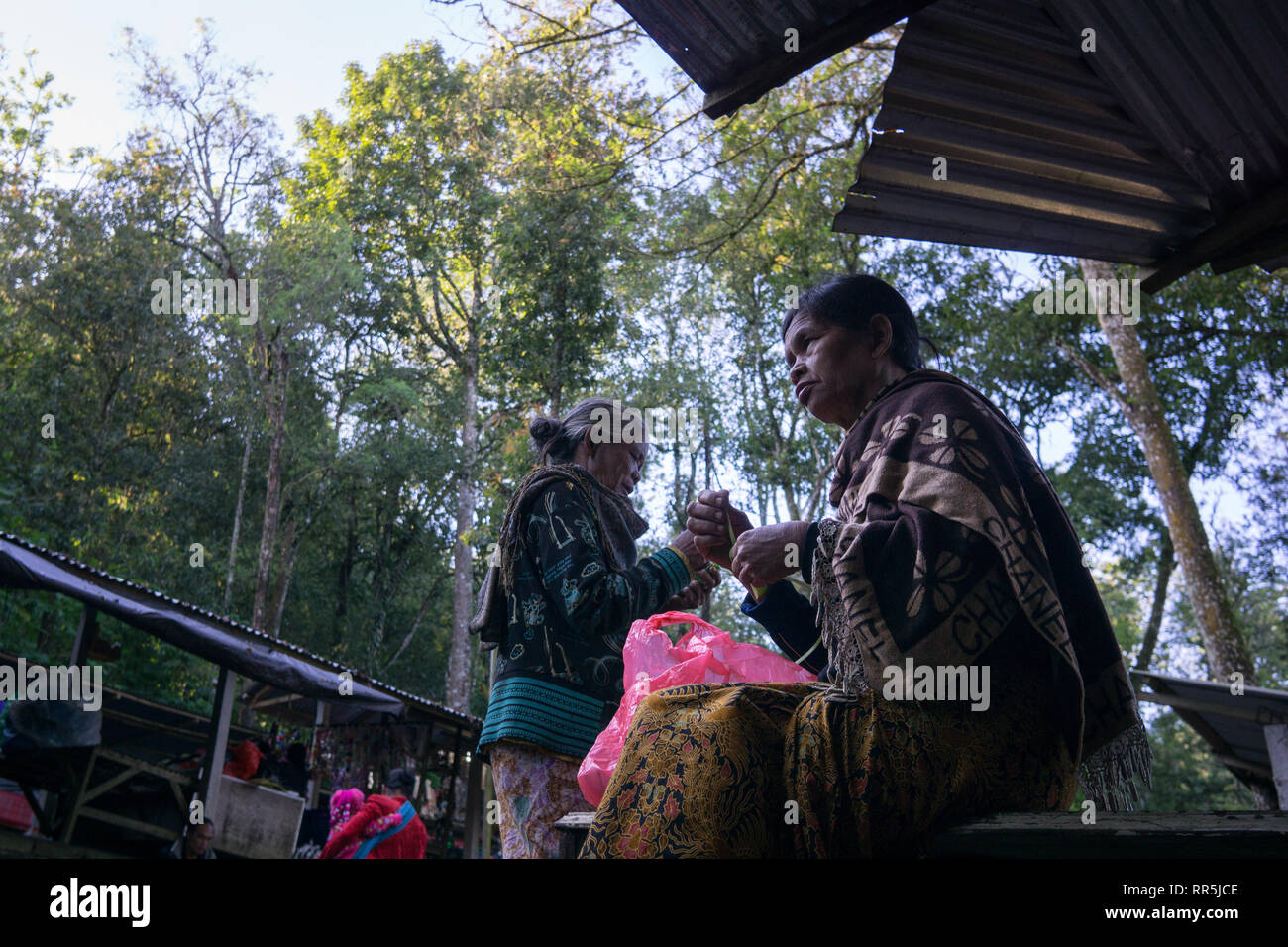 KINTAMANI,BALI-FEBRUARY 2019: An unique market locates near Batur mountain. Hiding between woods and forest, this market gives a different market view Stock Photo
