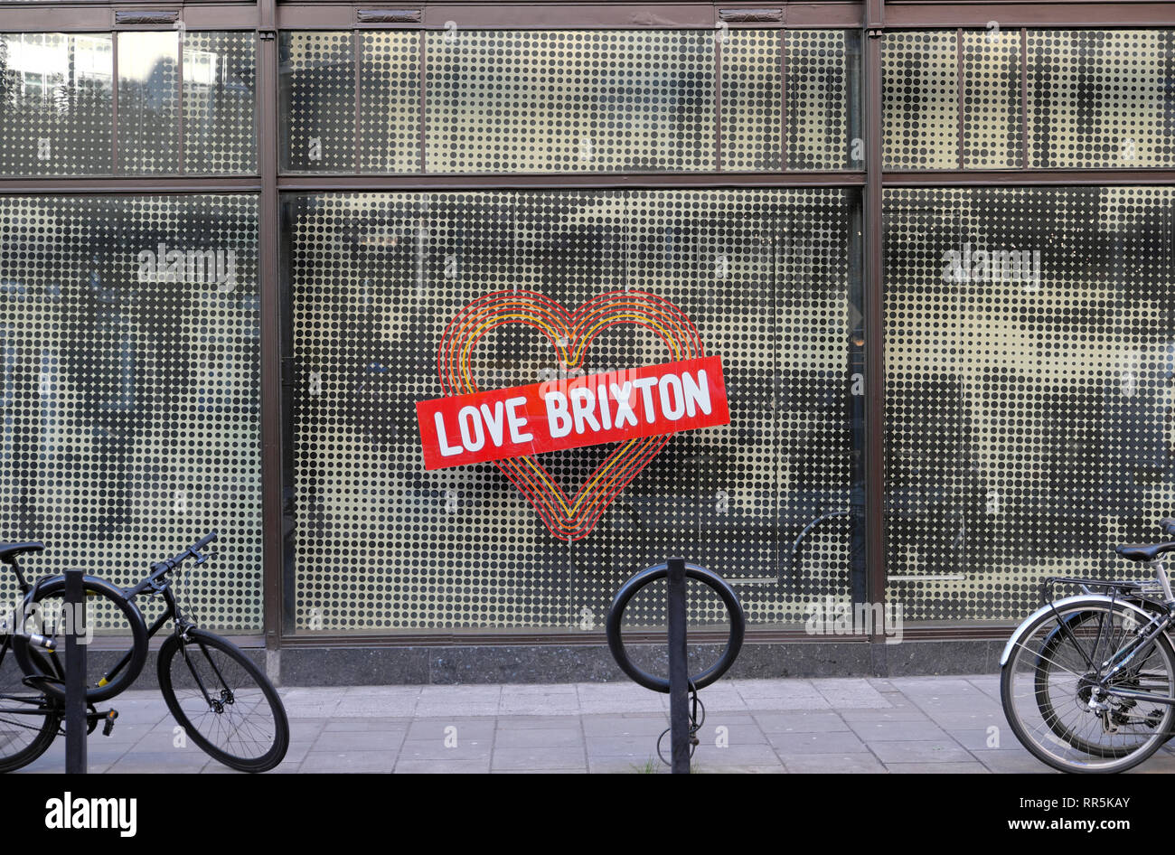 Love Brixton sign on building in Brixton, South London UK  KATHY DEWITT Stock Photo