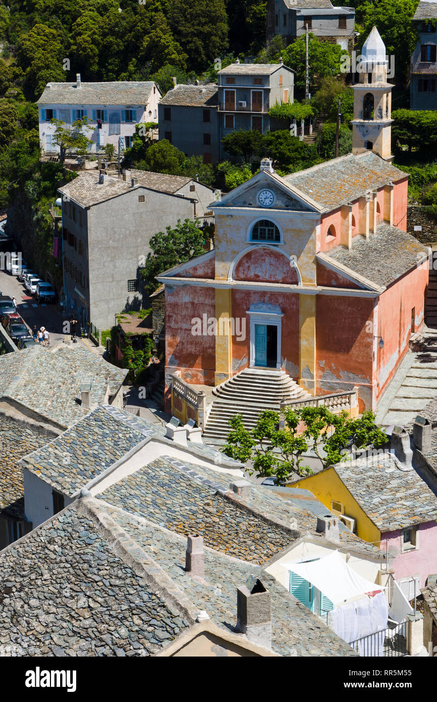 Saint-Julie's Church (Église de Saint-Julie), Nonza, Cap Corse, Corsica, France Stock Photo