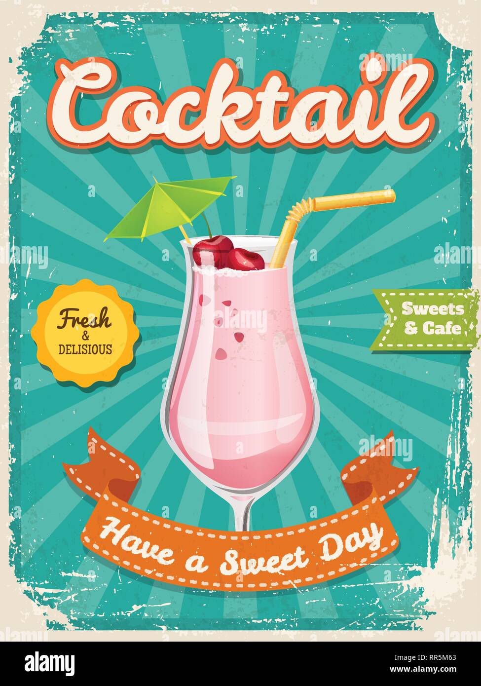 Vector Sweet Cocktail Poster In Vintage Style With Typography Elements Stock Vector Image Art Alamy