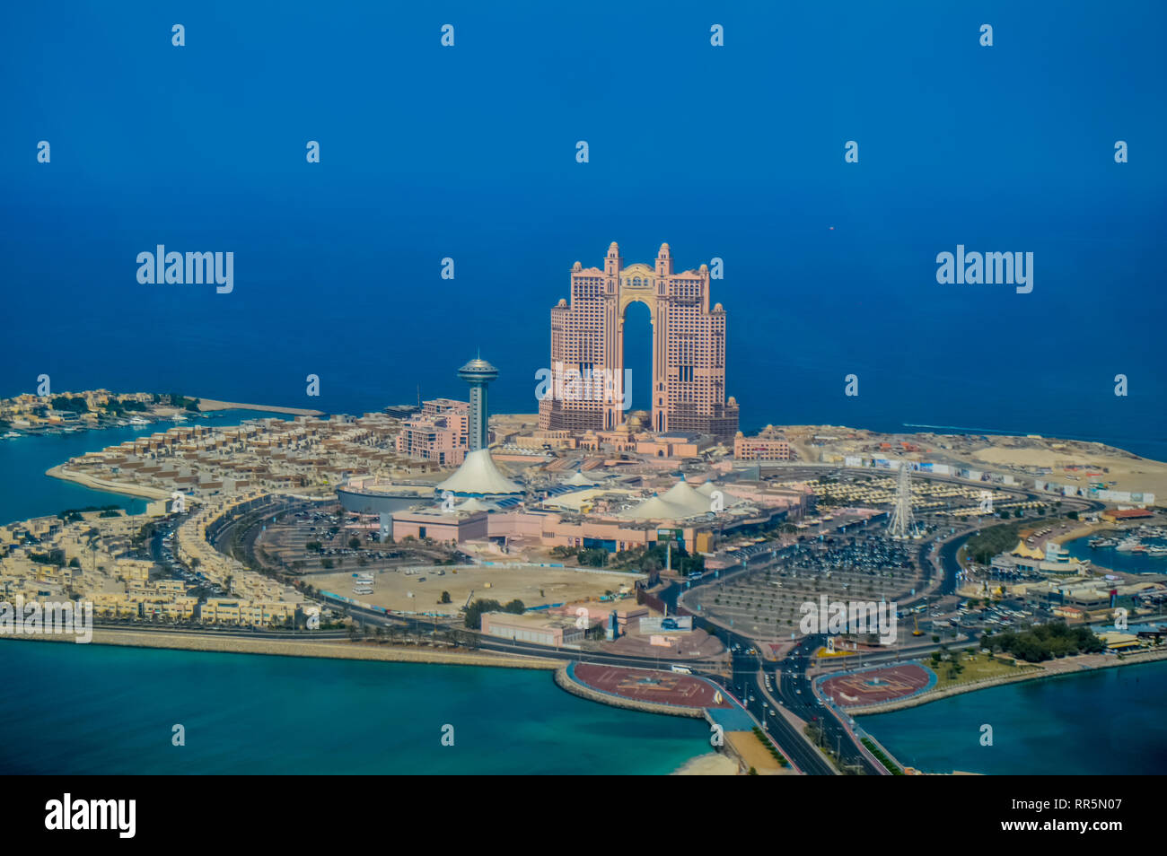 Bird's eye and aerial view of Abu Dhabi city from observation deck in Etihad towers Stock Photo