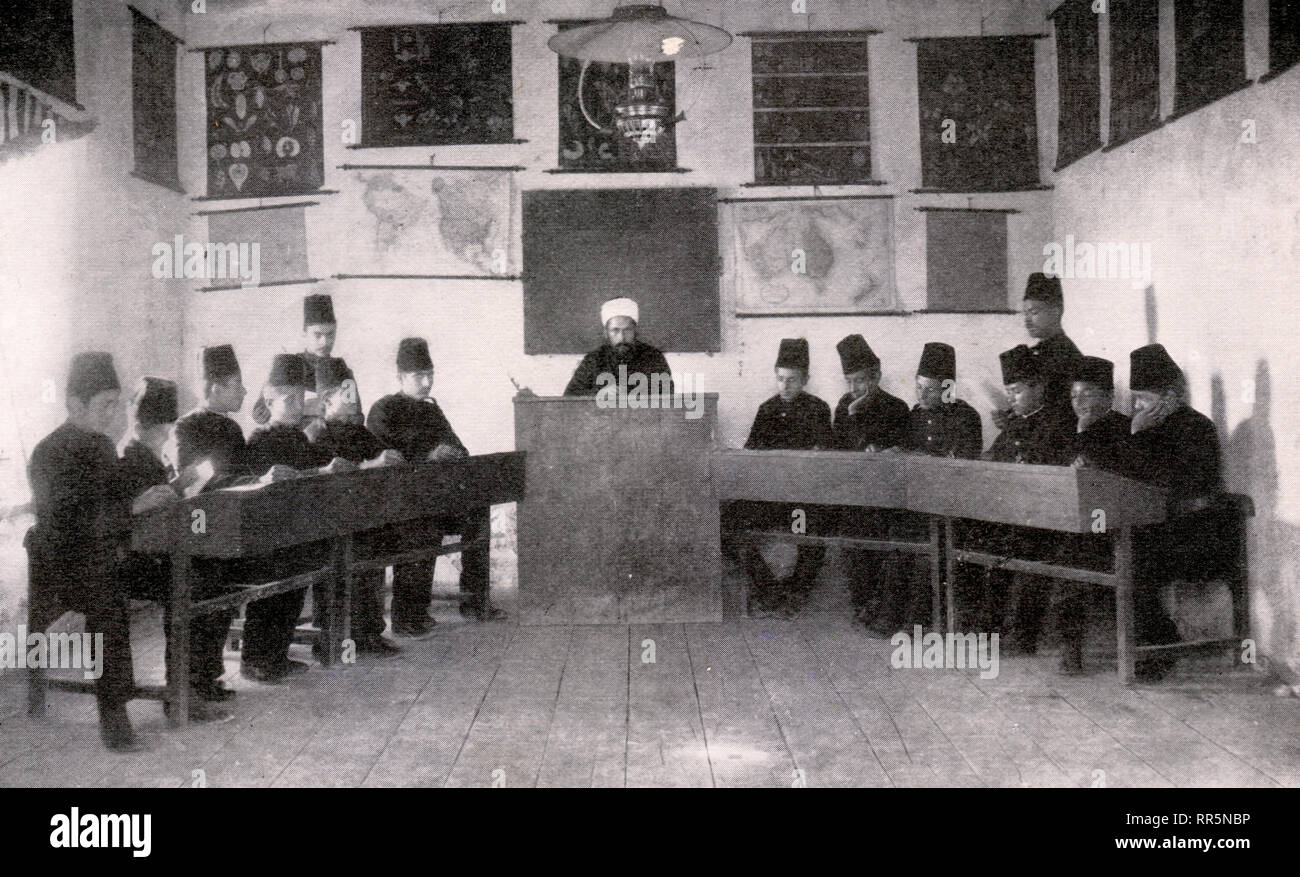 Classroom in a turkish college. Photo. Beginning of the 20th century. Stock Photo