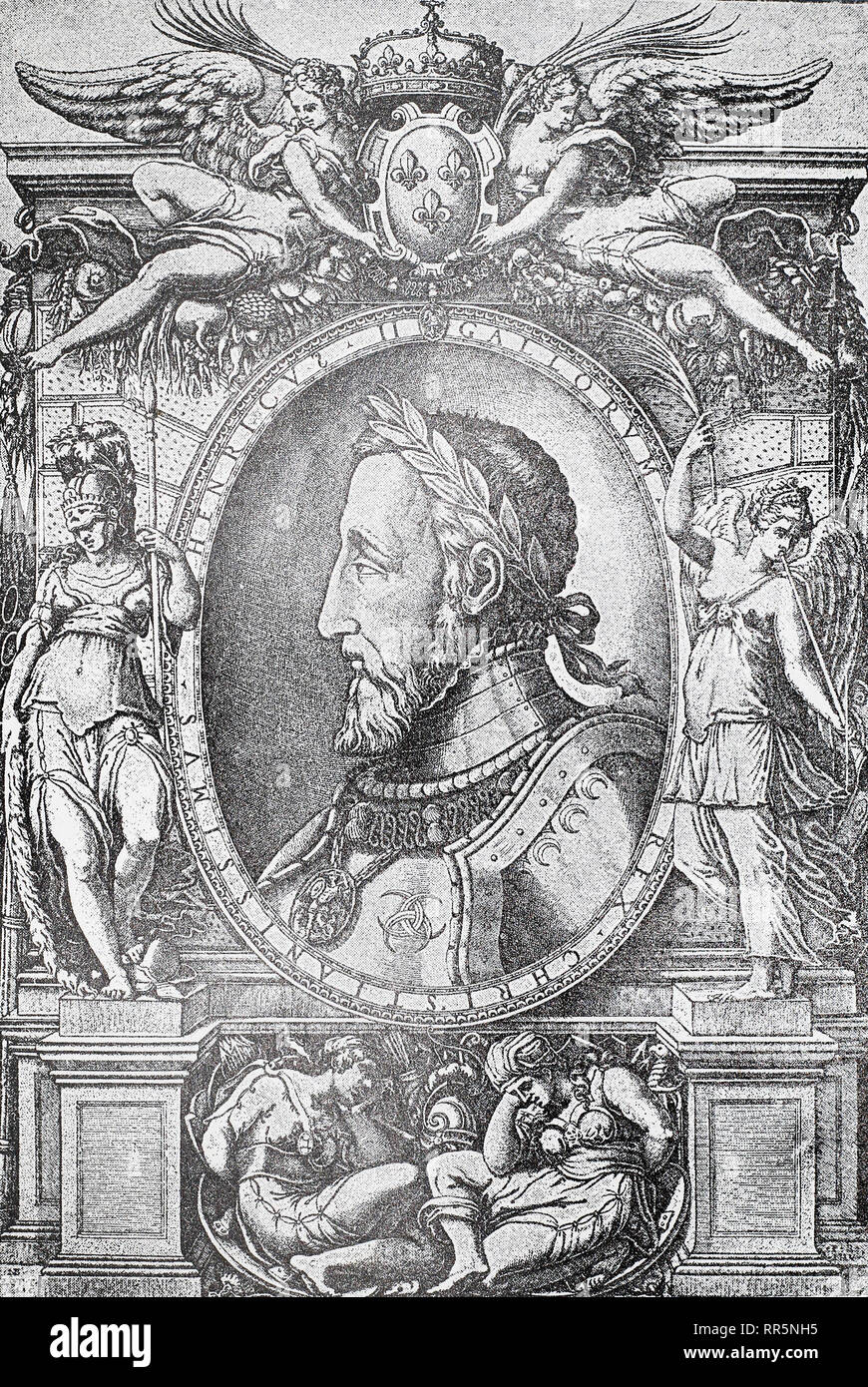 Henry II, King of France. Medieval engraving. Stock Photo