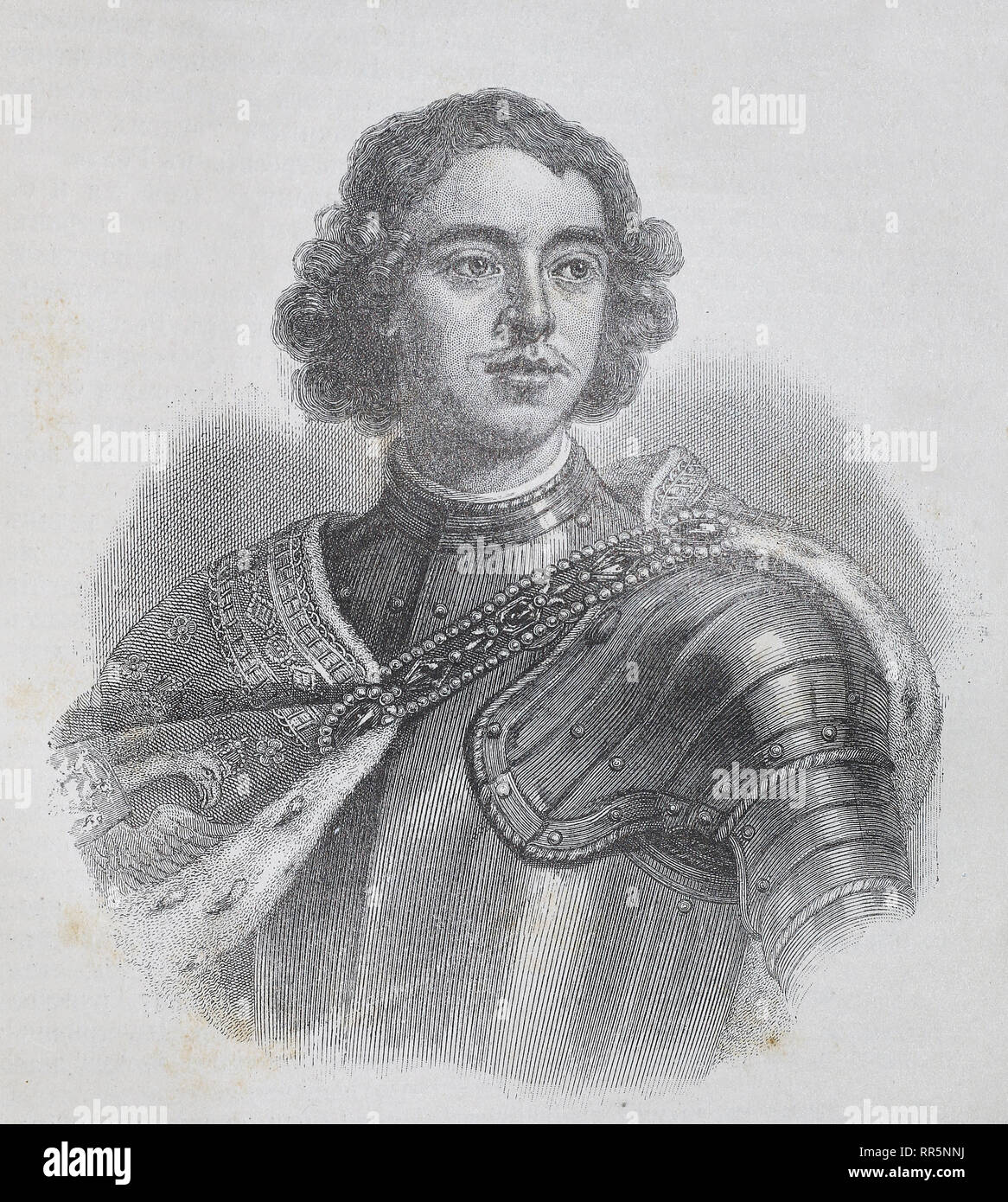 Peter the Great in his youth. 19th century engraving. Stock Photo