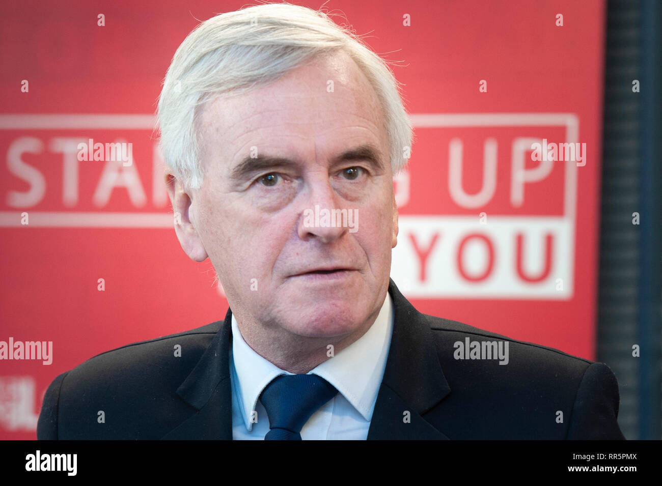 Wedge Group Galvanizing Ltd, Stafford Street, Willenhall, West Midlands, UK. 21st February 2019. John McDonnell MP, Labour’s Shadow Chancellor, takes  Stock Photo