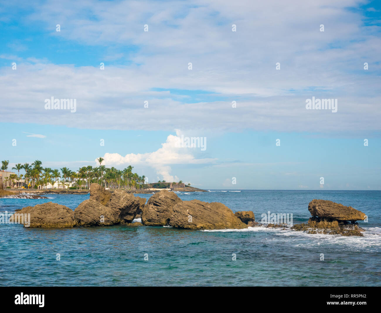 Great view of the sea on a beautiful summer day at Condado beach, San Juan, Puerto Rico Stock Photo