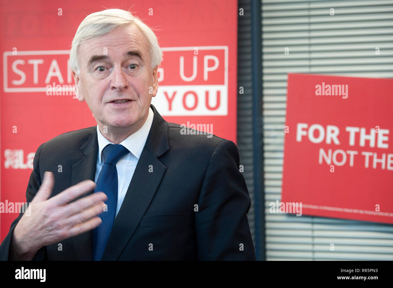 Wedge Group Galvanizing Ltd, Stafford Street, Willenhall, West Midlands, UK. 21st February 2019. John McDonnell MP, Labour’s Shadow Chancellor, takes  Stock Photo