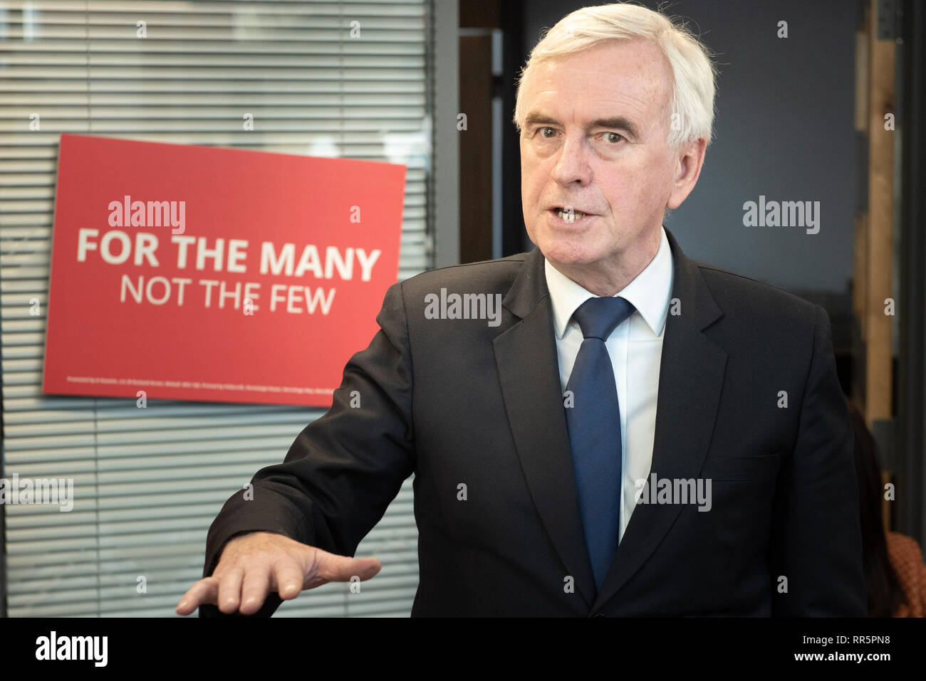 Wedge Group Galvanizing Ltd, Stafford Street, Willenhall, West Midlands, UK. 21st February 2019. John McDonnell MP, Labour’s Shadow Chancellor, takes  Stock Photo