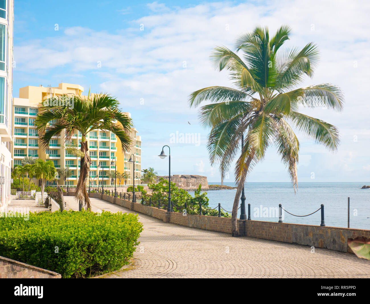 Great view of the sea on a beautiful windy day at Condado beach, San Juan, Puerto Rico Stock Photo