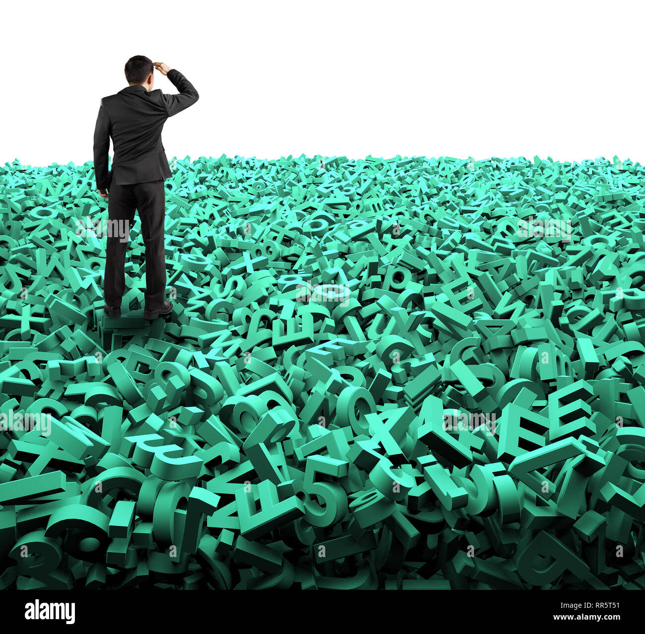 Big Data Concept Huge Amount Of 3d Green Letters And Numbers Background With Rear View Of Businessman Gazing Isolated On White Stock Photo Alamy