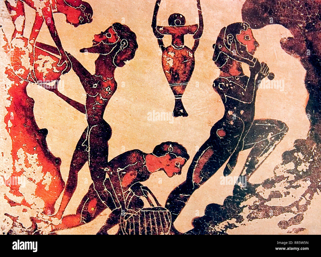 Slaves working in a mine. Corinthian terracotta plaque painting, 5th century BC Stock Photo