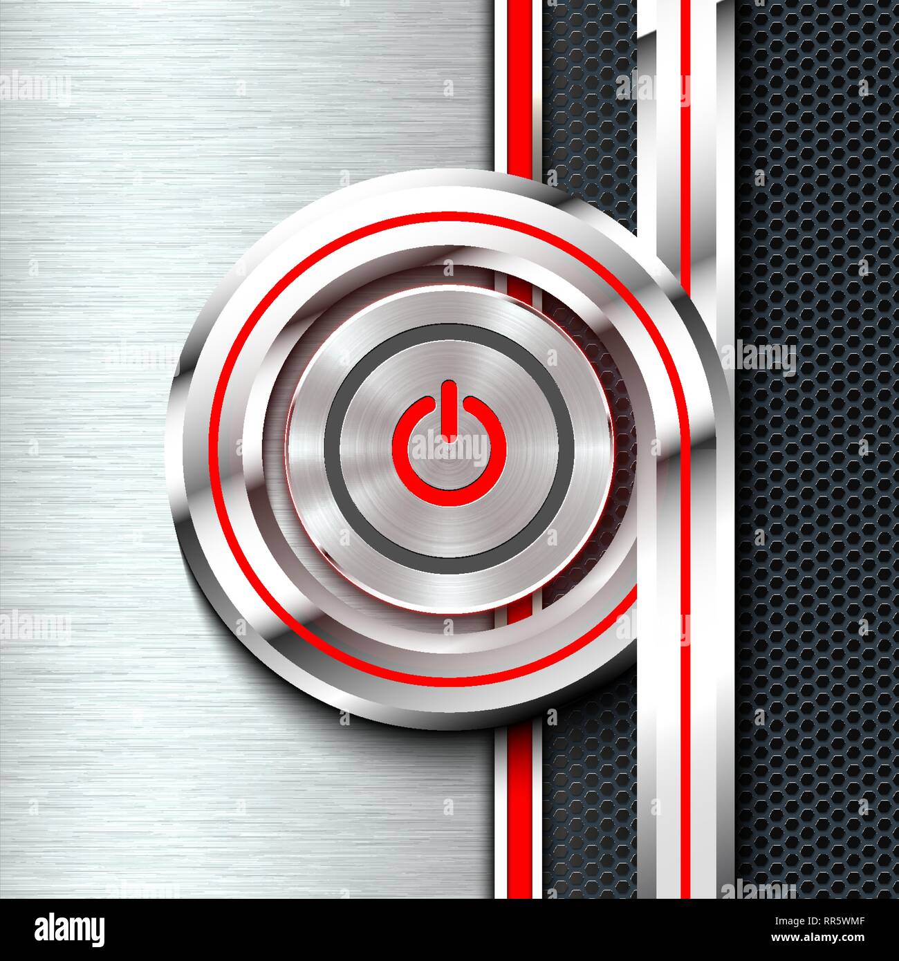 Power on and off button  on monochrome solid material sheet. Stock Vector