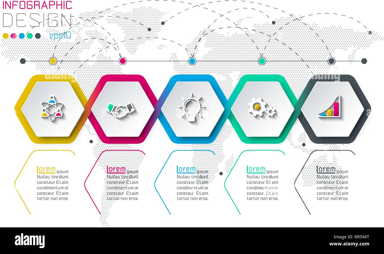 Business hexagon labels shape infographic groups bar. Stock Vector