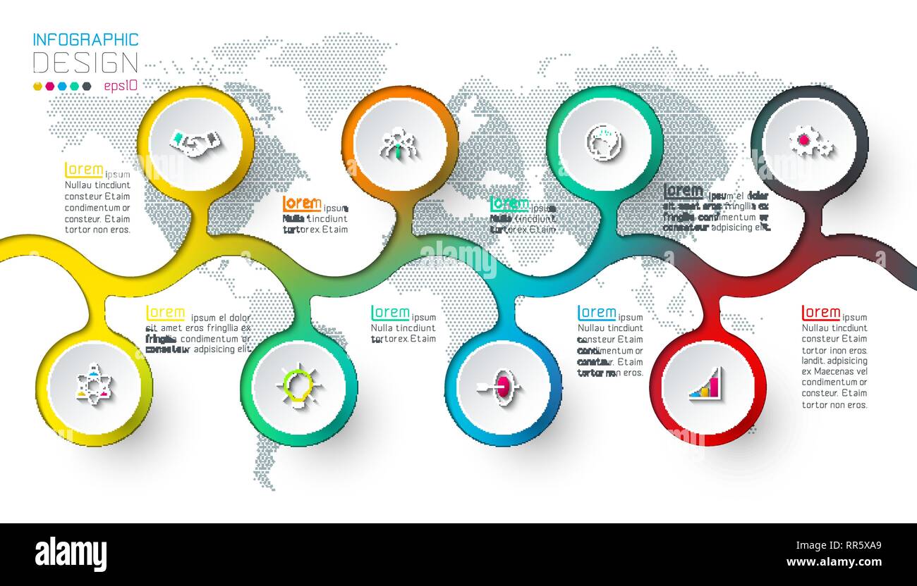 Circle label infographic with step by steps. Stock Vector