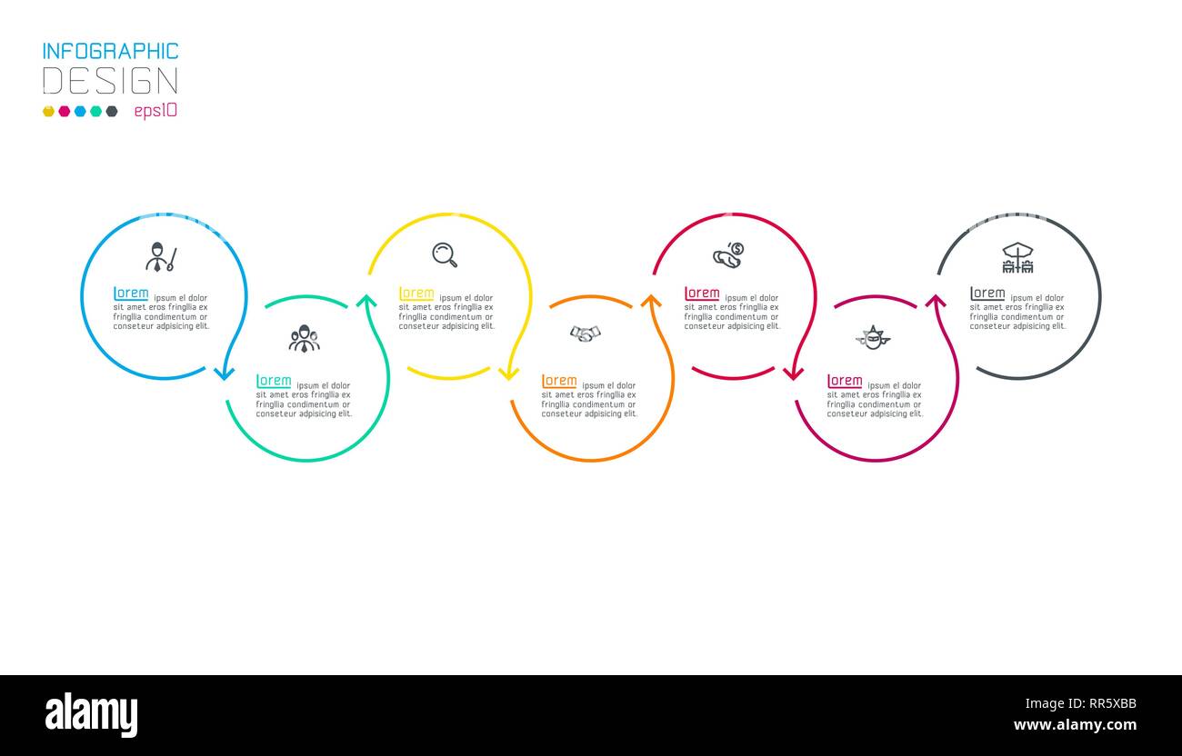 Circle label infographic with step by steps. Stock Vector