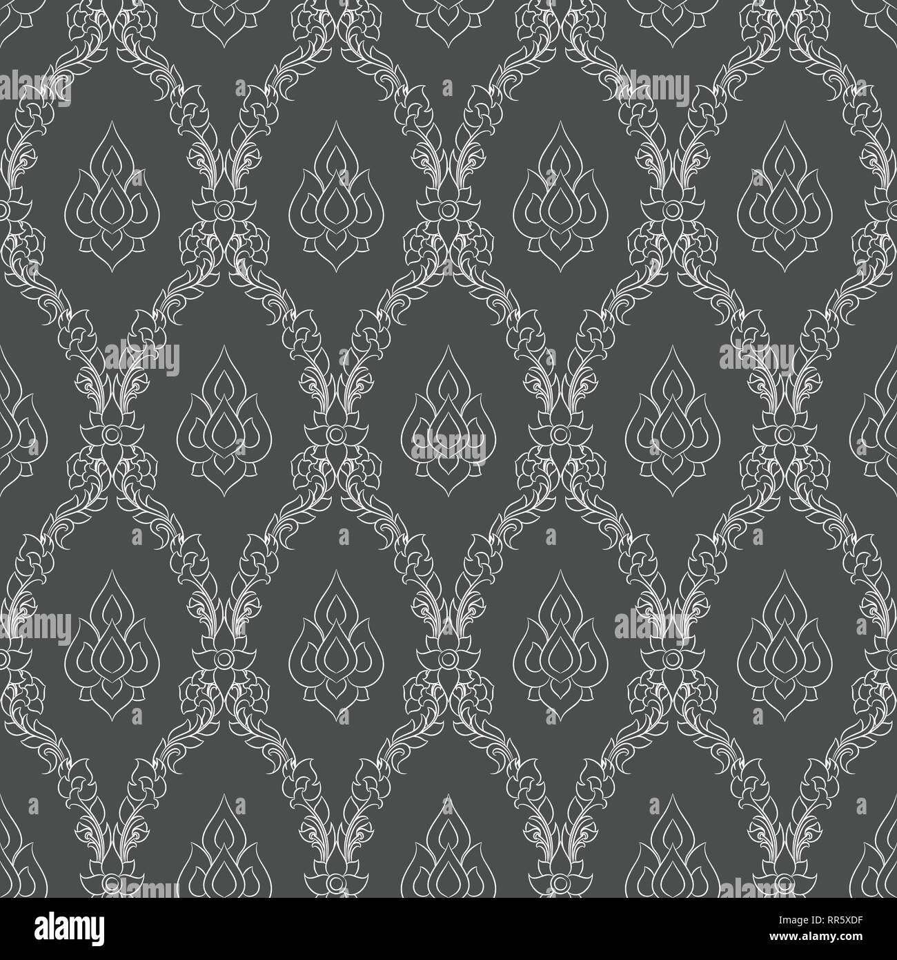 Seamless lined pattern thai art background decoration. Stock Vector