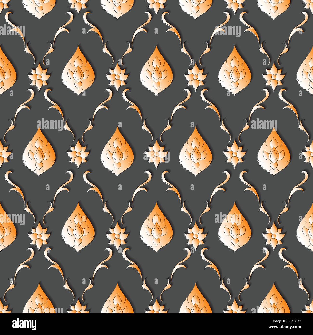 Seamless lined pattern thai art background decoration. Stock Vector