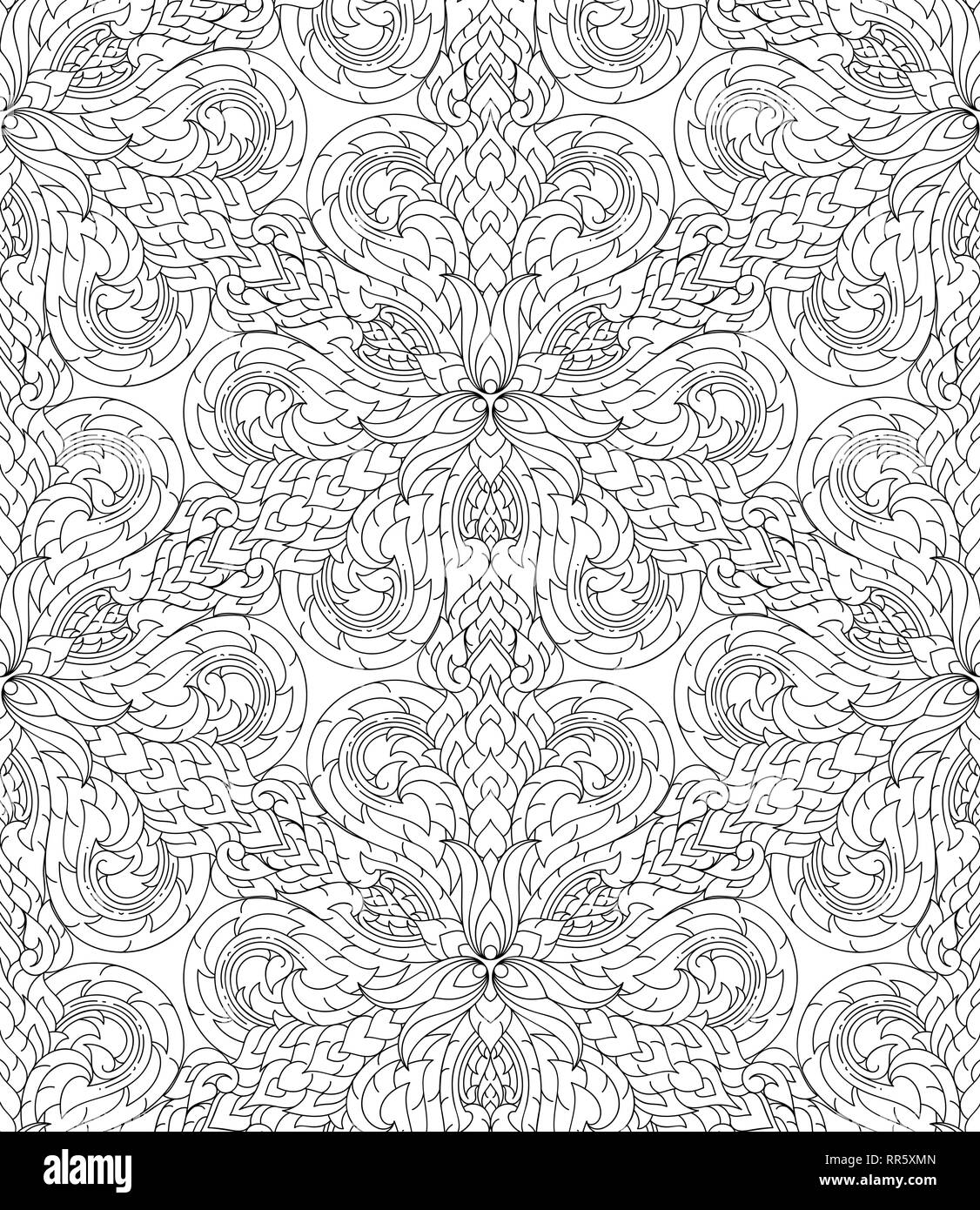 Seamless lined pattern thai art background decoration. Stock Vector